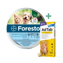Foresto obroża przeciw pchłom i kleszczom dla kotów i psów poniżej 8kg wagi ciała + AdTab Tabletka dla kota (0,5 - 2kg)